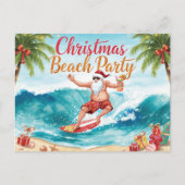 Invitation Carte Postale Christmas Beach Party – Tropical Santa Surfing (Devant)