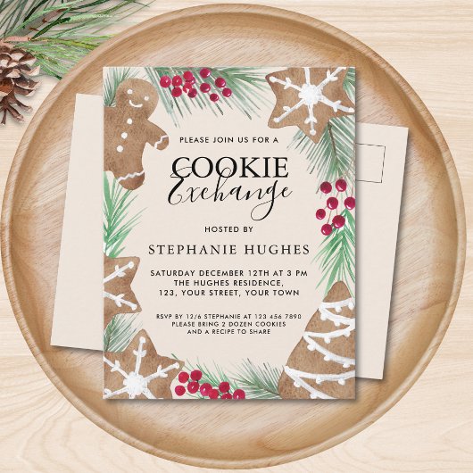 Invitation Carte Postale Christmas Cookie Exchange Party 