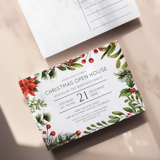 Invitation Carte Postale Christmas Holiday Greenery Open House