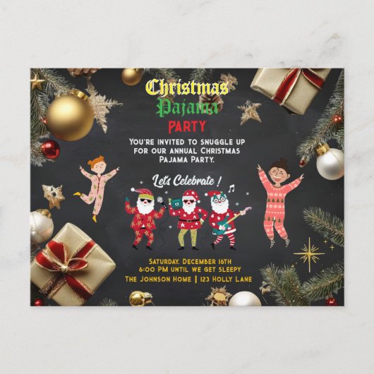 Invitation Carte Postale Christmas Pajama Party Kids (Devant)