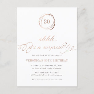 Invitation Carte Postale Chut... C'est un Surprise Rose Gold Surprise Party