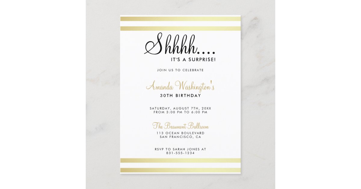 Invitation Carte Postale Chut C Est Une Surprise Fete D Anniversaire D Zazzle Be