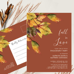 Invitation Carte Postale Chute en amour Feuillage d'automne Élégant Fiançai