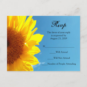 Invitation Carte Postale Ciel bleu d'été avec tournesol jaune RSVP Réponse