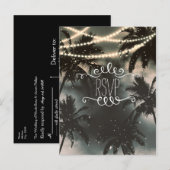 Invitation Carte Postale Ciel nocturne enchanté Palmiers & Guirlandes lumin (Devant / Derrière)