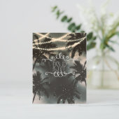 Invitation Carte Postale Ciel nocturne enchanté Palmiers & Guirlandes lumin (Debout devant)