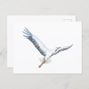 Invitation Carte Postale cigogne blanche volant