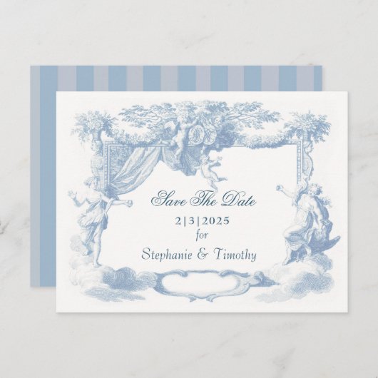 Invitation Carte Postale Cimier victorien Dusty Bleu Baroque (Devant / Derrière)