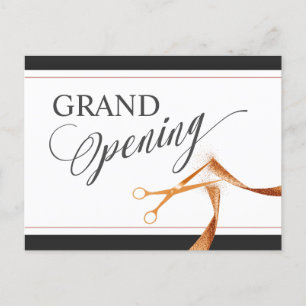 Invitation Carte Postale Ciseaux à ruban de cuivre moderne Grand ouverture