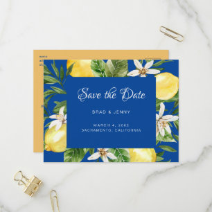 Invitation Carte Postale Citrons bleus de mariage méditerranéen Enregistrez