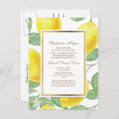 Invitation Carte Postale Citrons jaunes Feuilles verts (Devant / Derrière)