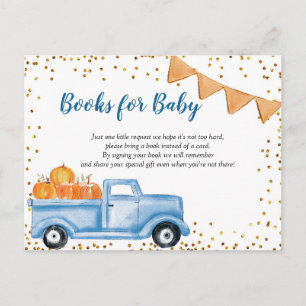 Invitation Carte Postale Citrouille Automne Livres de Camion Bleu pour Baby