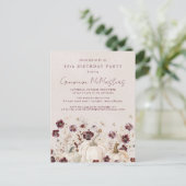 Invitation Carte Postale Citrouille blanc Bourgogne Fleur sauvage 80e anniv (Debout devant)