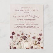 Invitation Carte Postale Citrouille blanc Bourgogne Fleur sauvage 90e anniv (Devant)