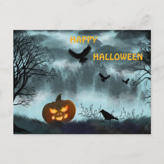 Invitation Carte Postale Citrouille d'Halloween et corbeau