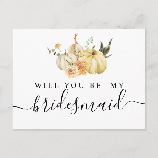 Invitation Carte Postale Citrouille et fleurs à l'aquarelle tendance automn (Devant)