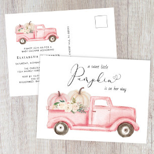 Invitation Carte Postale Citrouille Floral Vintage Camion bébé fille douche