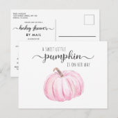 Invitation Carte Postale Citrouille Rose Aquarelle Bébé fille Douche par co (Devant / Derrière)