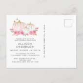 Invitation Carte Postale Citrouille Rose Floral Aquarelle bébé fille Douche (Dos)