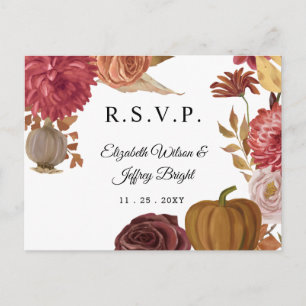Invitation Carte Postale Citrouille rustique Mariage de automne d'automne R