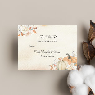 Invitation Carte Postale Citrouilles et fleurs orange d'automne rustiques
