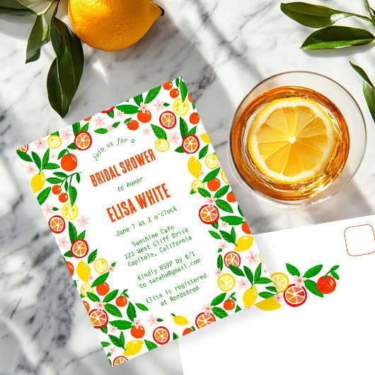 Invitation Carte Postale Citrus Celebration CUSTOM Summer BRIDAL SHOWER