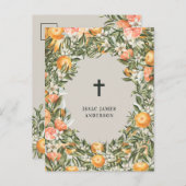 Invitation Carte Postale Citrus, orange + fleurs baptême baptême baptême ba (Devant / Derrière)