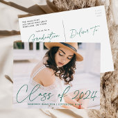 Invitation Carte Postale Class of 2023 Green Script Photo Graduation Party