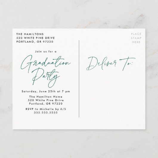 Invitation Carte Postale Class of 2023 Green Script Photo Graduation Party (Dos)