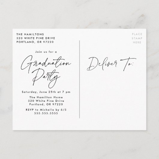 Invitation Carte Postale Classe de 2023 White Script Photo Graduation Party (Dos)