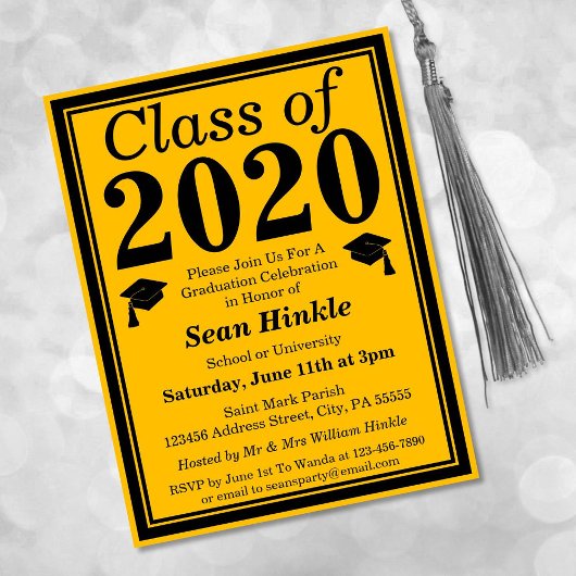 Invitation Carte Postale Classe de 2024 Black Gold Graduation