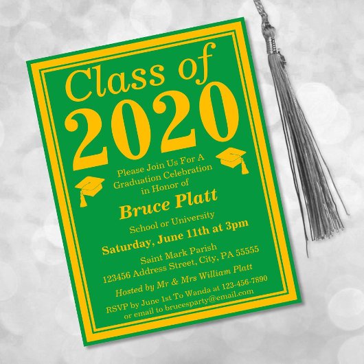 Invitation Carte Postale Classe de 2024 Green Gold Graduation