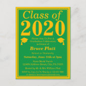 Invitation Carte Postale Classe de 2024 Green Gold Graduation (Devant)