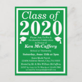 Invitation Carte Postale Classe de 2024 Green White Graduation (Devant)