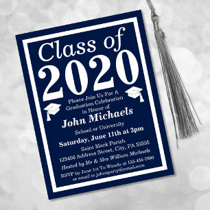Invitation Carte Postale Classe de 2024 Marine White Graduation