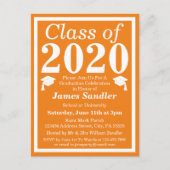 Invitation Carte Postale Classe de 2024 Orange White Graduation (Devant)
