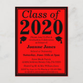 Invitation Carte Postale Classe de 2024 Red Black Graduation (Devant)
