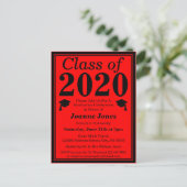 Invitation Carte Postale Classe de 2024 Red Black Graduation (Debout devant)