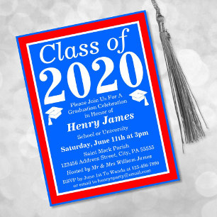 Invitation Carte Postale Classe de 2024 Red White Blue Graduation