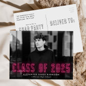 Invitation Carte Postale Classe de Neon rose chaud de 2023 Photo Graduation