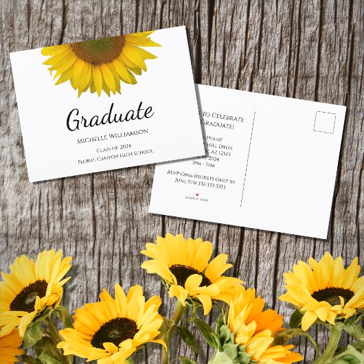 Invitation Carte Postale Classe de Rustic Sunflower Graduation Party 2024