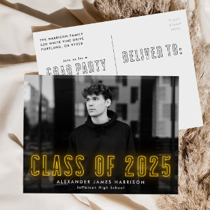 Invitation Carte Postale Classe Neon Jaune de 2025 Photo Graduation Party