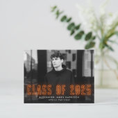 Invitation Carte Postale Classe Orange Neon de 2025 Photo Graduation Party (Debout devant)