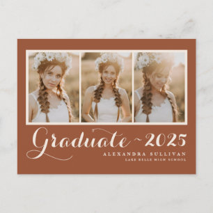 Invitation Carte Postale Classe Terracotta de 2024 Collage photo Graduation