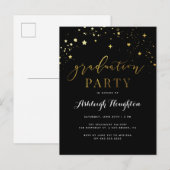 Invitation Carte Postale Classic Black & Gold Confetti Graduation Party (Devant / Derrière)