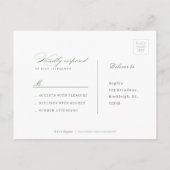 Invitation Carte Postale Classic Elegance Script Mariage vert RSVP (Dos)