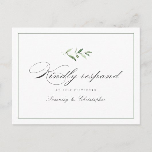 Invitation Carte Postale Classic Elegance Script Mariage vert RSVP Invi (Devant)