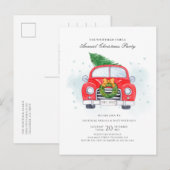 Invitation Carte Postale Classic Red Car Tree Fête de Noël de famille (Devant / Derrière)
