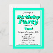 Invitation Carte Postale Classique Turquoise Adulte fête d'anniversaire (Devant / Derrière)