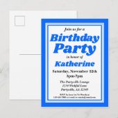 Invitation Carte Postale Classy Blue Adult fête d'anniversaire (Devant / Derrière)